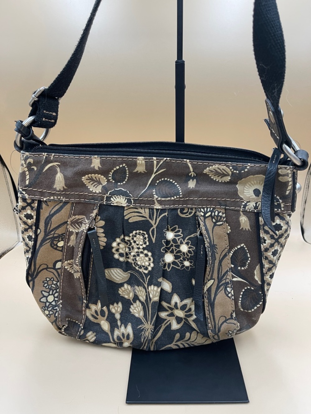 Rare Fossil Black and Brown Floral Shoulder Bag Sturdy